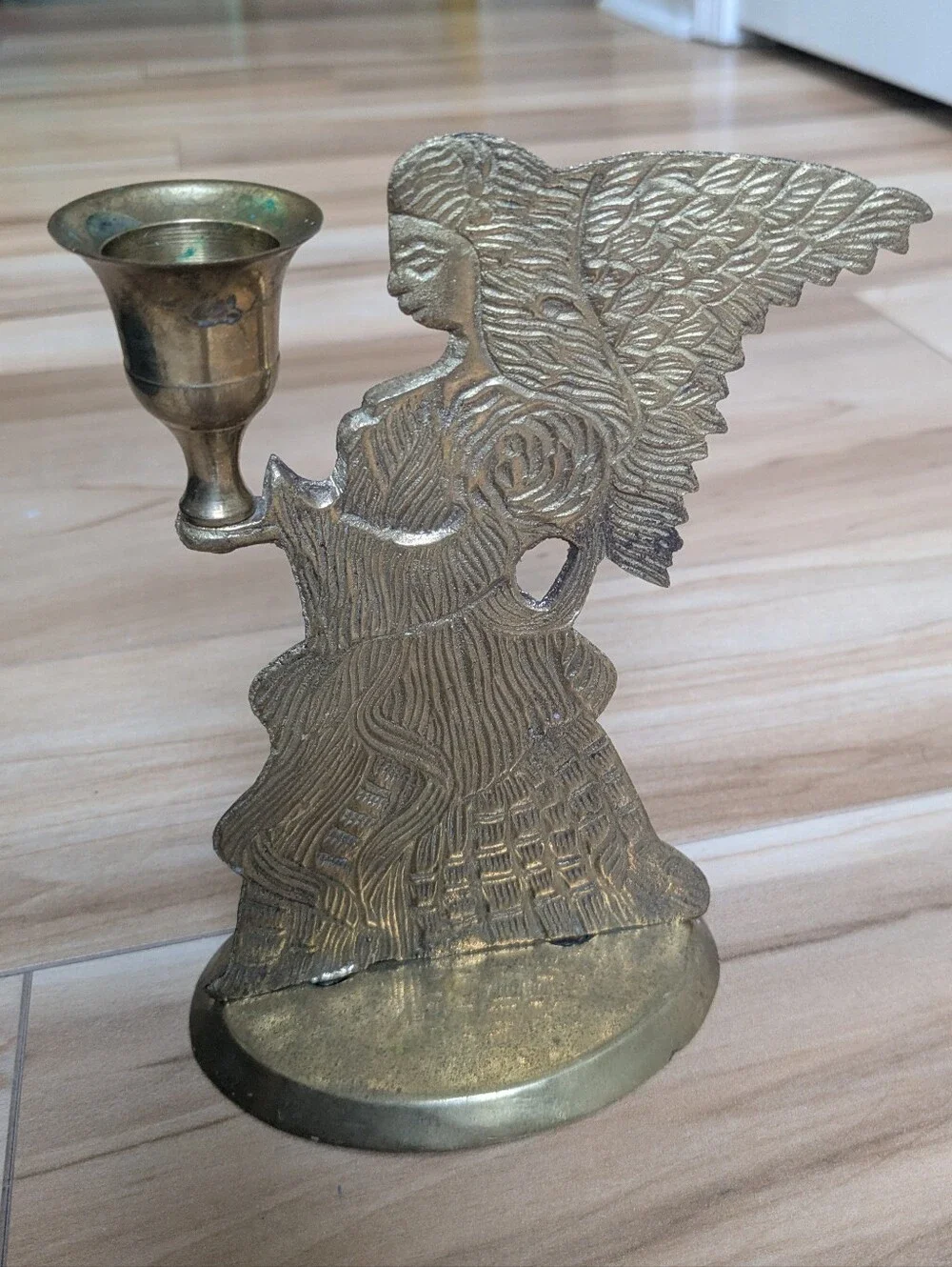 Vintage Large Angel Solid Brass Candle Holder